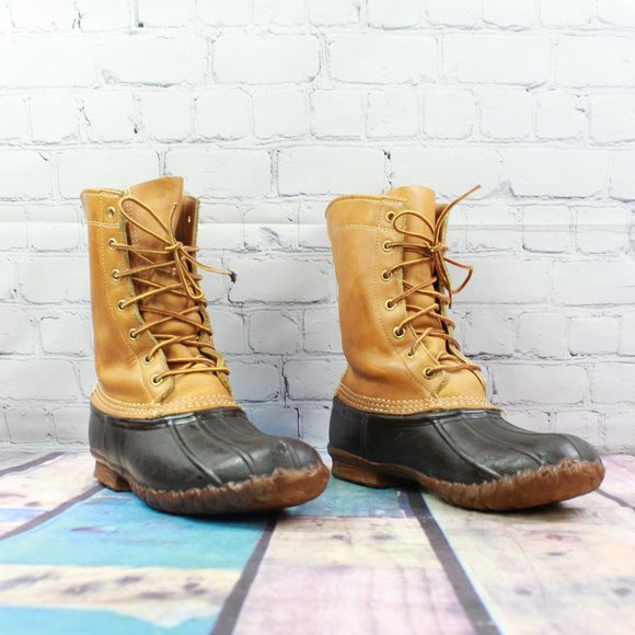 Vintage LL Bean Maine Hunting Leather Brown Unlined Shoe Duck Boots L 9 - Picture 3 of 9